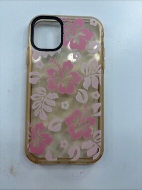 Amazon Clear Phone Case with Pink Floral Hibiscus Pattern iPhone 11